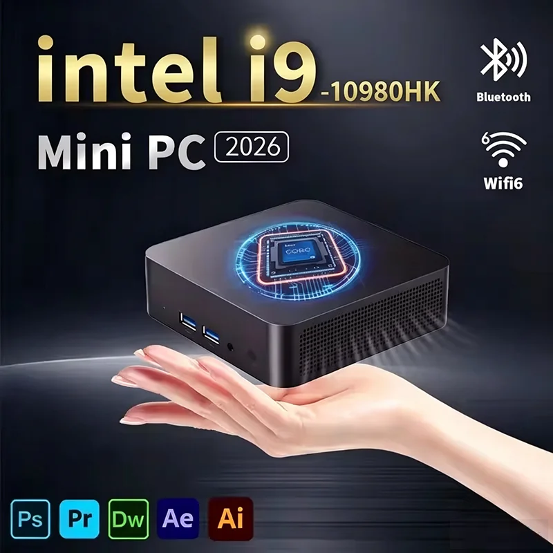 Mini PC de jeu de bureau Windows 11 Pro Intel Core I9 10980HK Mini PC 16 Go DDR4 1 To SSD PC Gamer Ordinateur Double WIFI 6 BT5.2 4K HD