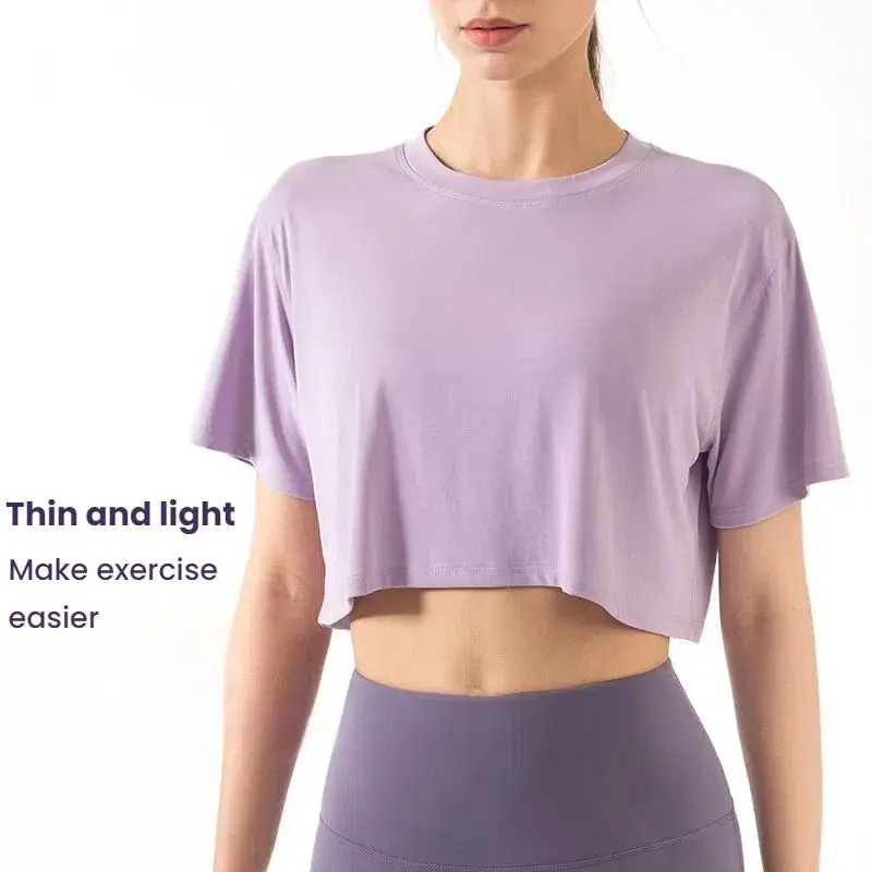 Haut de sport ample et court à séchage rapide pour femme, idéal pour le yoga, la gym, la course à pied, respirant, décontracté, vêtement de sport pour femme