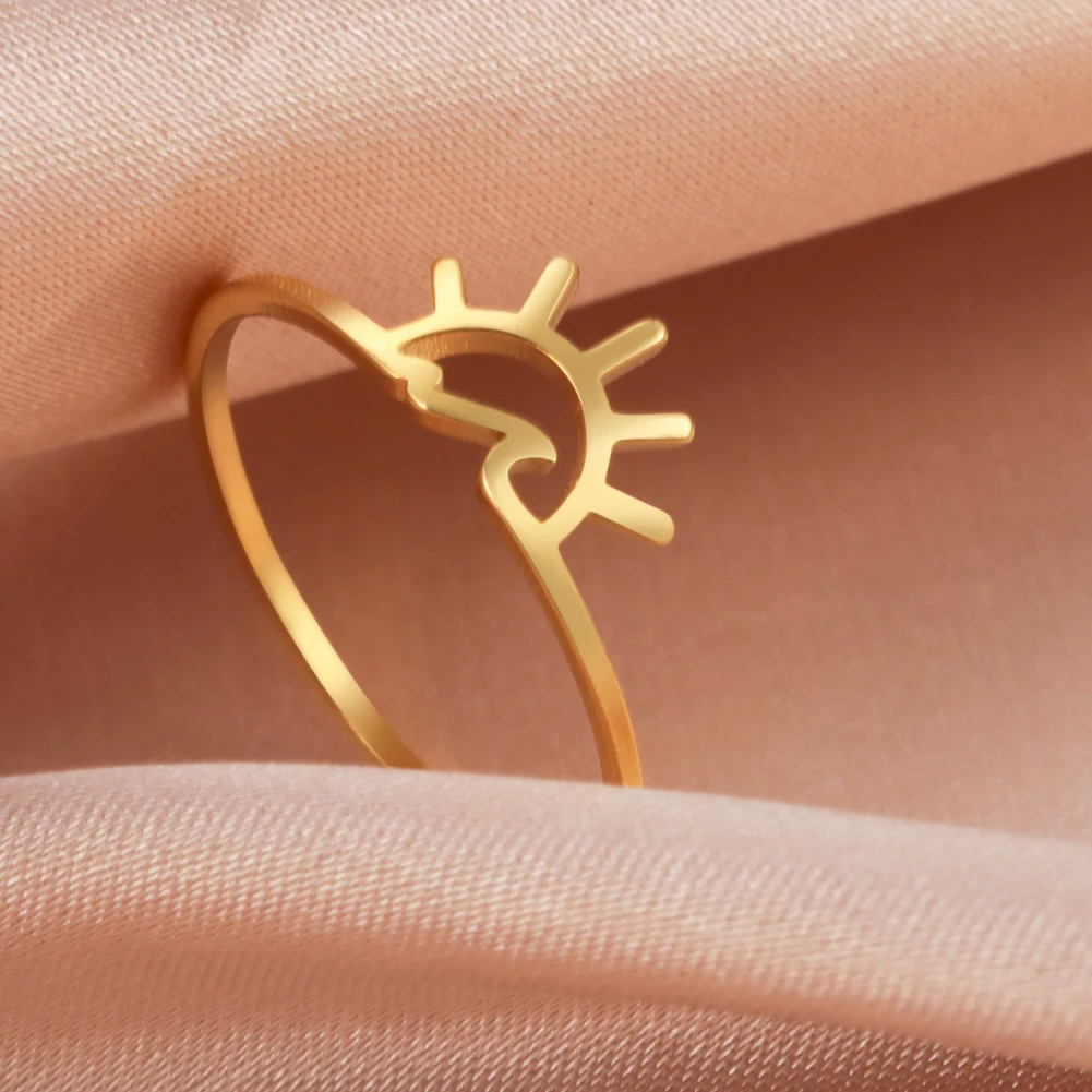 COOLTIME Anelli da sole con onde marine dal design semplice per le donne Anello da surf sull'oceano Anello da dito color acciaio Gioielli di moda Regalo per la festa nuziale