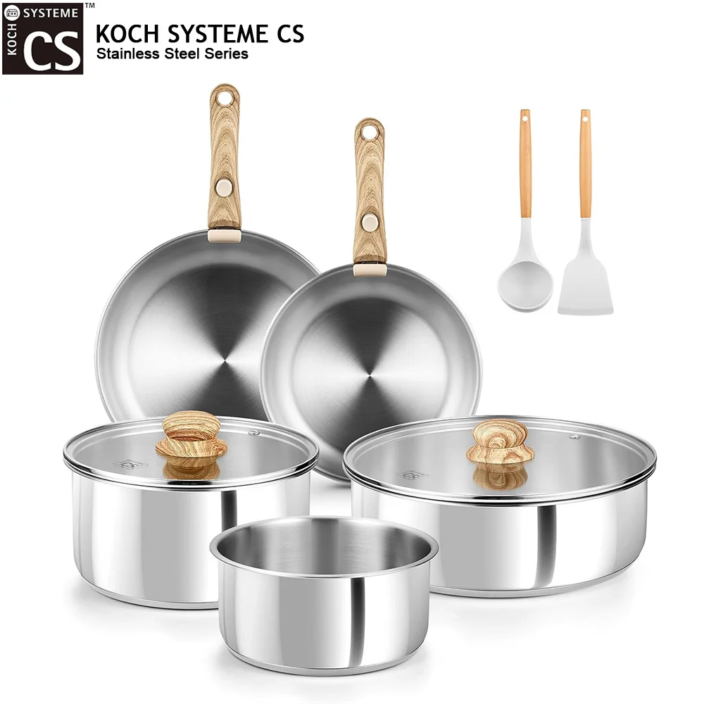 KOCH SYSTEME CS 11-teiliges Edelstahl-Kochgeschirr-Set, professionelle Töpfe und Pfannen mit abnehmbarem Griff, Suppentopf, Bratpfanne, Kochset Image
