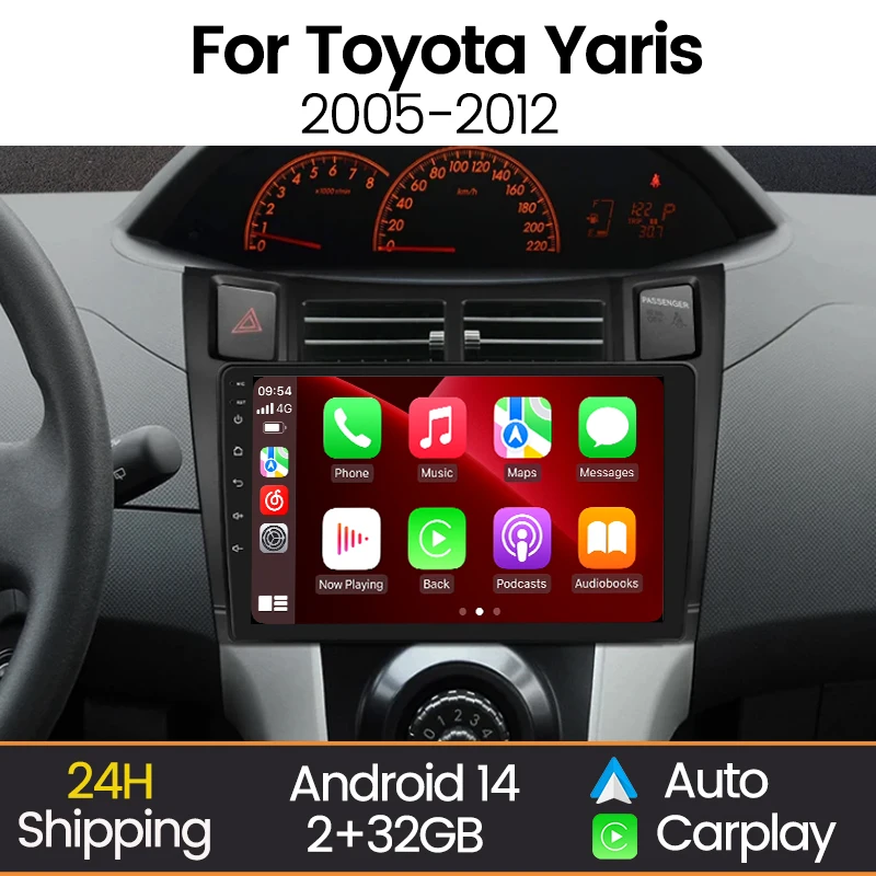 MEKEDE 9 Zoll 2 Din Autoradio Multimedia-Player für Toyota Yaris 2005 - 2012 Android Auto Wireless Carplay GPS Navigator Stereo Image