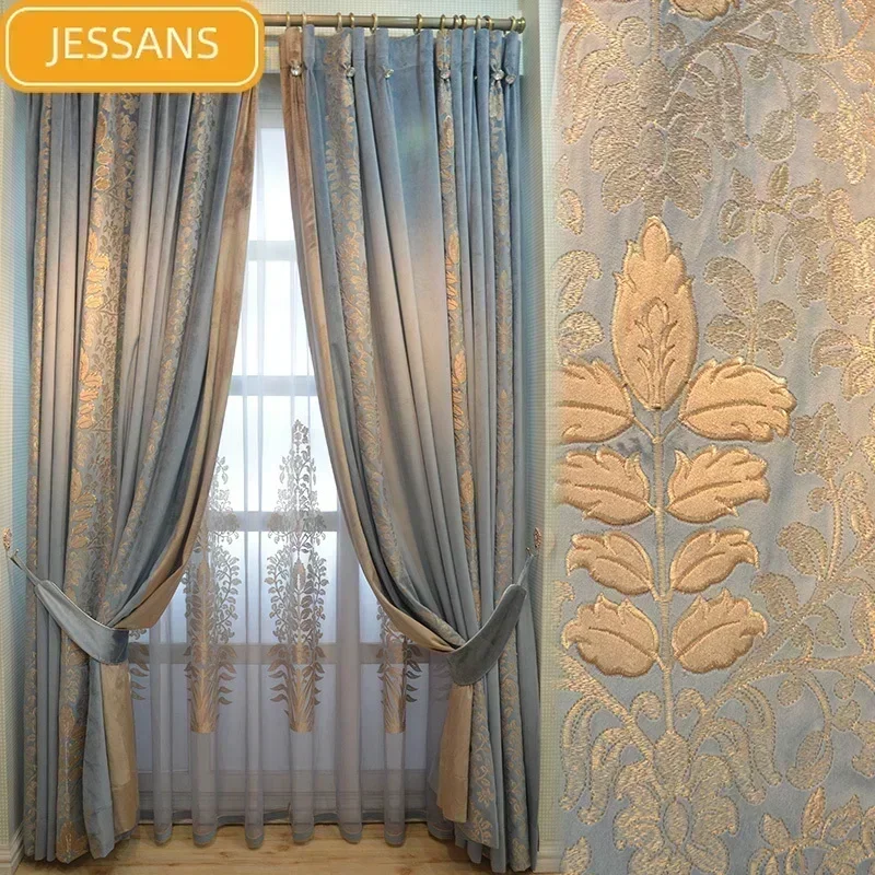 2025 Luxus-Spleiß-Chenille, wunderschöne amerikanische luxuriöse französische Vorhänge für Wohnzimmer, Schlafzimmer, neoklassizistische Samtvorhänge Image