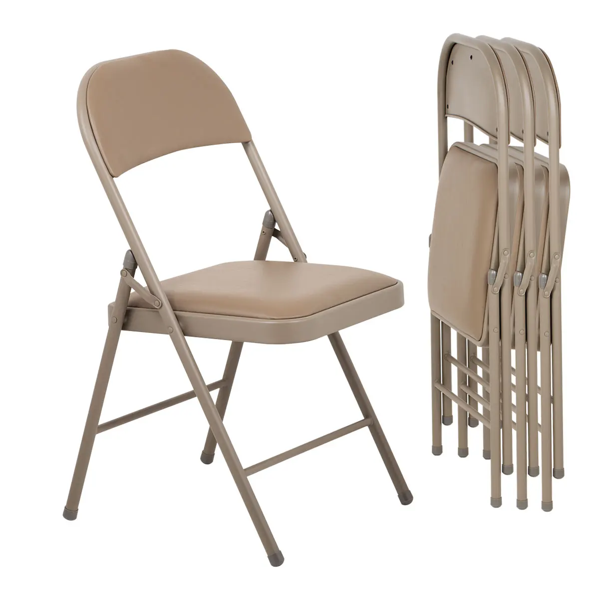 4er-Pack Klappstühle mit gepolsterten Sitzen, Metallgestell mit PU-Leder-Sitz und -Rückenlehne, Tragkraft 350 lbs, 4er-Set, Khaki Image