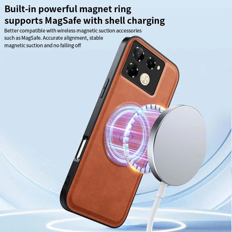 EUCAGR PU Leder MagSafe Magnetische Drahtlose Lade Telefon Fall Für Infinix Note 40 Pro + 40Pro Plus Schutzhülle Zurück Abdeckung Image