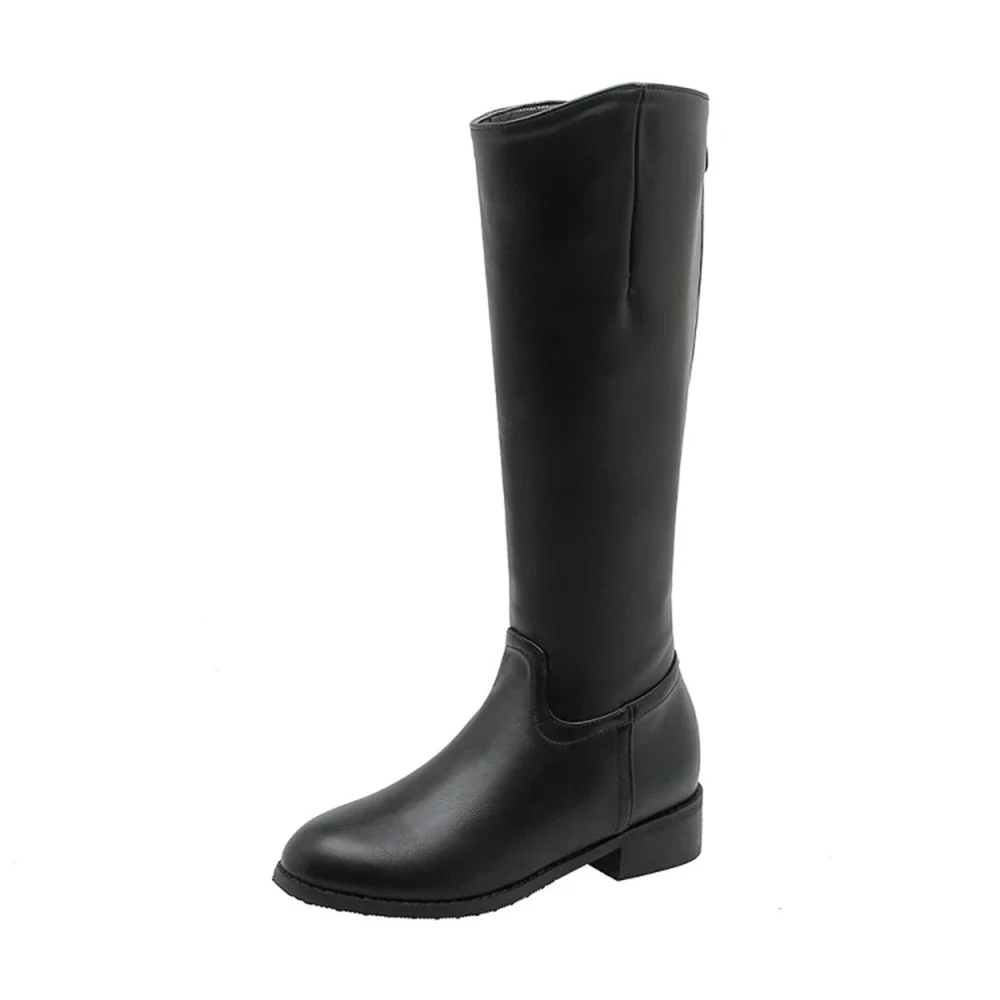 Kniehohe Stiefel für Damen, super große Größe 53, 54, Innenreißverschluss, Herbst-Winter, Plüsch, warm, braun, lange Plateau-Cowboystiefel 20–26