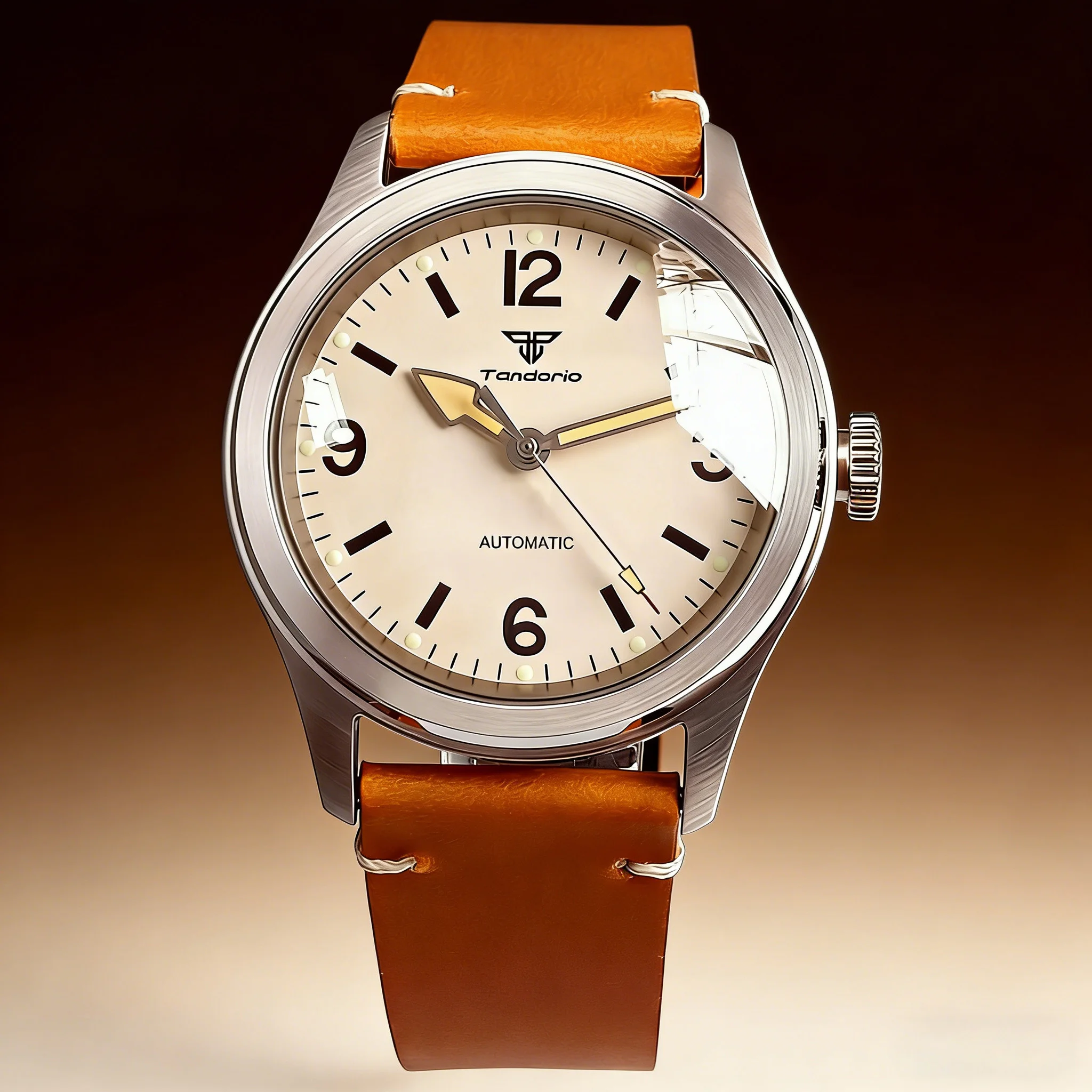 Retro Vintage Beige/Schwarz Mechanische Herrenuhr Automatik Saphirglas NH35/Asia 2824 100M Wasserdicht Leuchtmarkierungen Tandorio