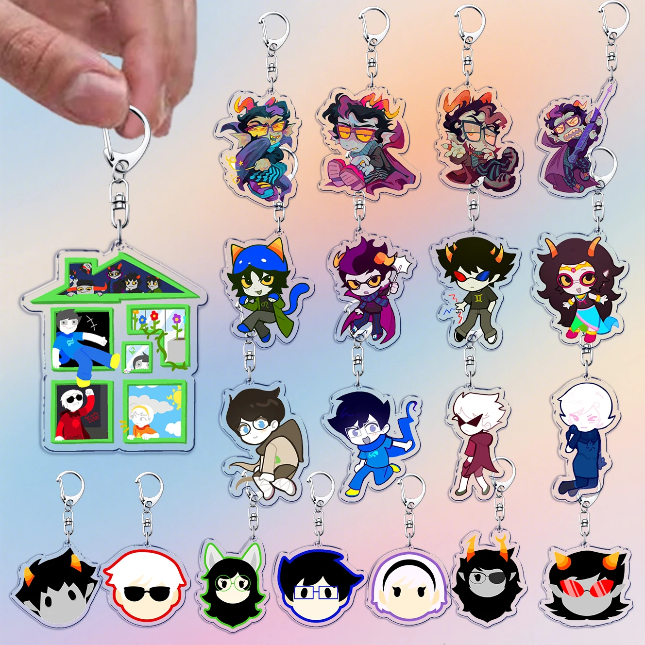 Cartoon Homestuck Schlüsselanhänger Zubehör Taschenanhänger Dave Strider John Egbert Karkat Gamer Schlüsselanhänger Schmuck Fans Freunde Geschenk Image