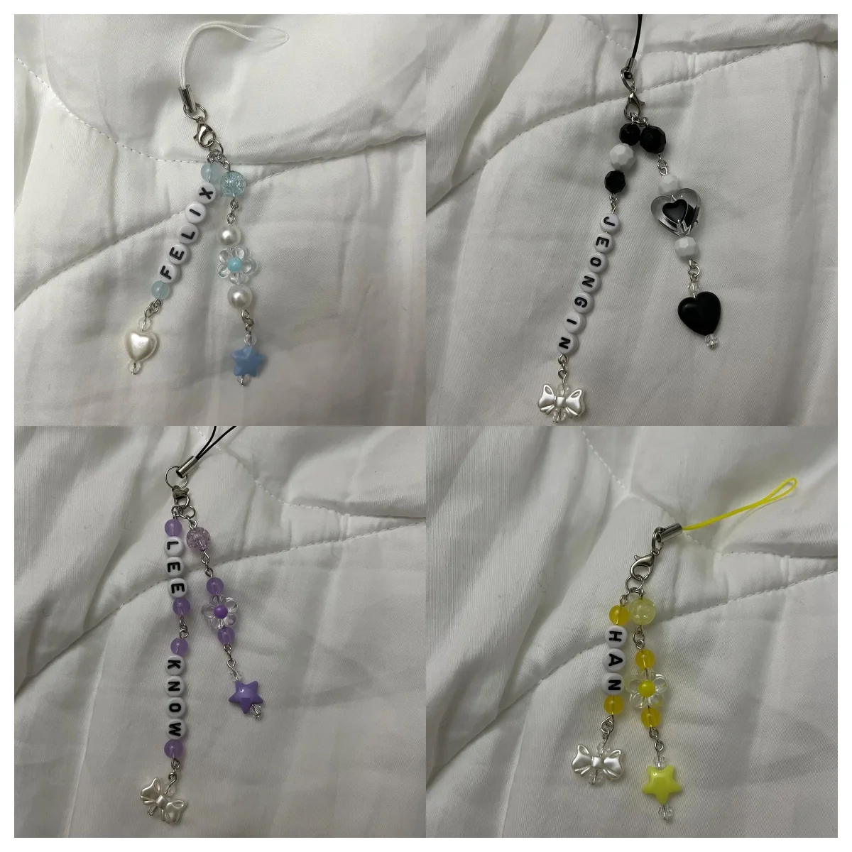 Handgefertigtes Perlen-Handy-Lanyard, K-POP inspirierter Schmuck-Schlüsselanhänger, skz-Buchstaben-Charm Image