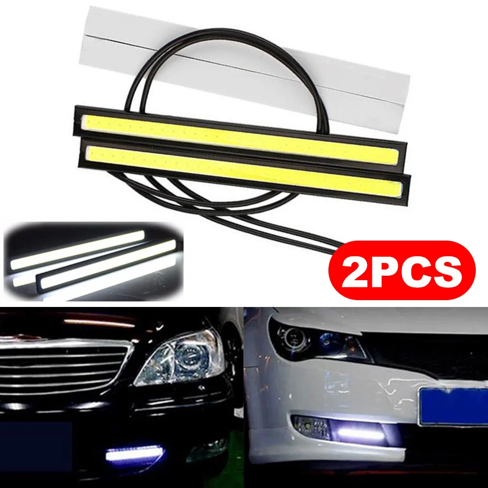 2 Stück 17cm Universelle Wasserdichte Tagfahrleuchten COB Nebelscheinwerfer Auto-Styling LED-Tagfahrlicht DRL-Lampe Nebelleuchte Lichtleiste