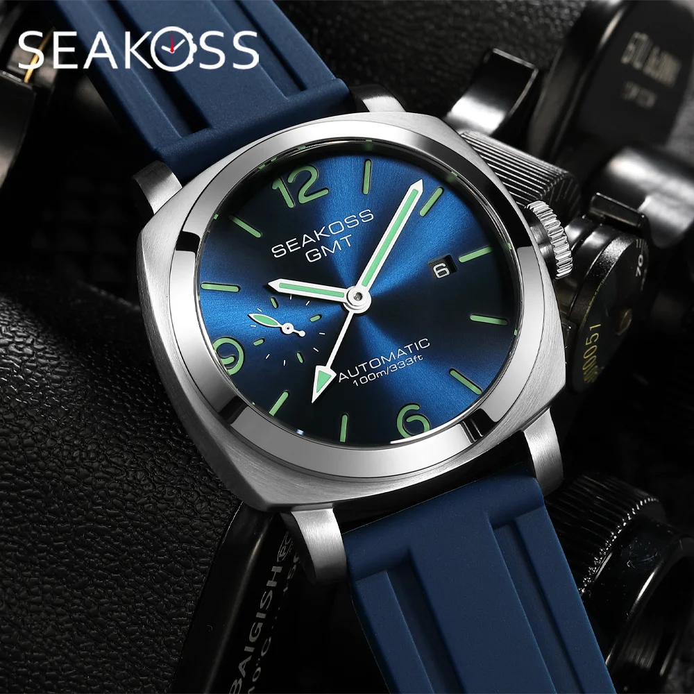 SEAKOSS 45mm Taucher-GMT-Uhr Automatische Mechanische Armbanduhren Seagull ST2557 Uhrwerk 100M Leuchtend Kalender Herrenuhren Image