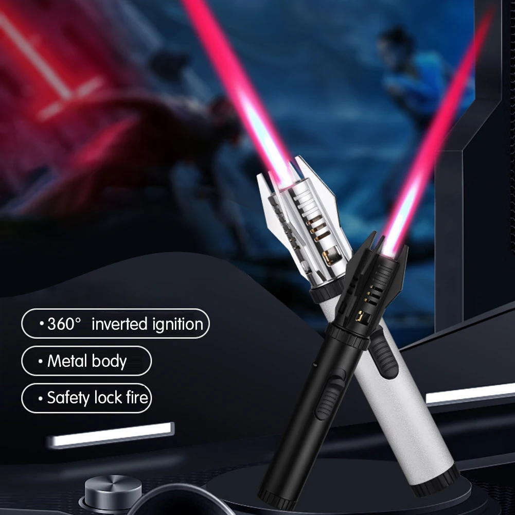 Camping Outdoor Winddicht Gerade Flammen Feuerzeug Einstellbar Rote Flammen Aufblasbares Feuerzeug zum Grillen BBQ Image