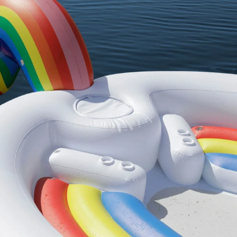 Aufblasbare Riesen-Einhorn-Schwimminsel für 4 Personen, Flamingo-Schwimminsel, Wasserparty-Sitzplatz für mehrere Personen Image