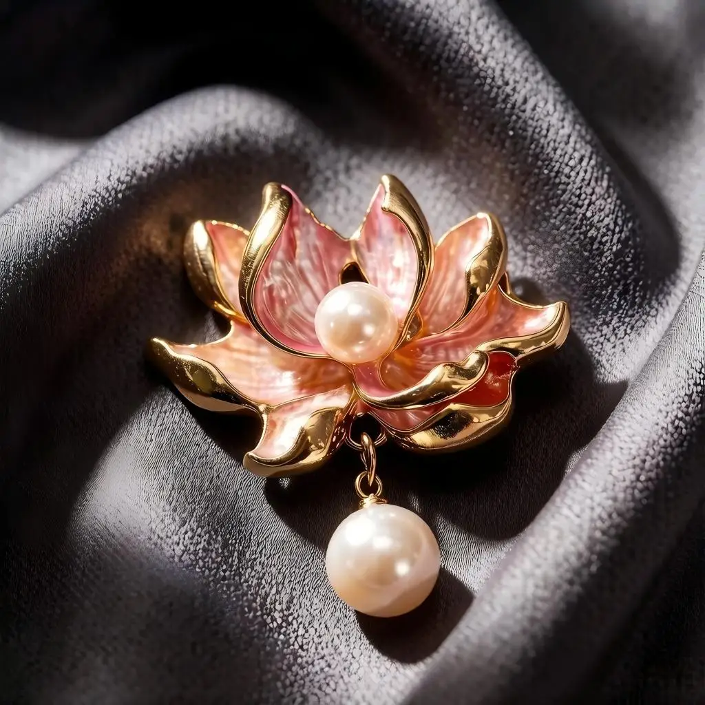 Goldfarbene, bemalte Lotus-Brosche „Lotus“ | Koreanische Elegante und Hochwertige Accessoires, Vielseitige Kleidungsverzierungen, Einzigartige und Charakteristische Modebroschen.