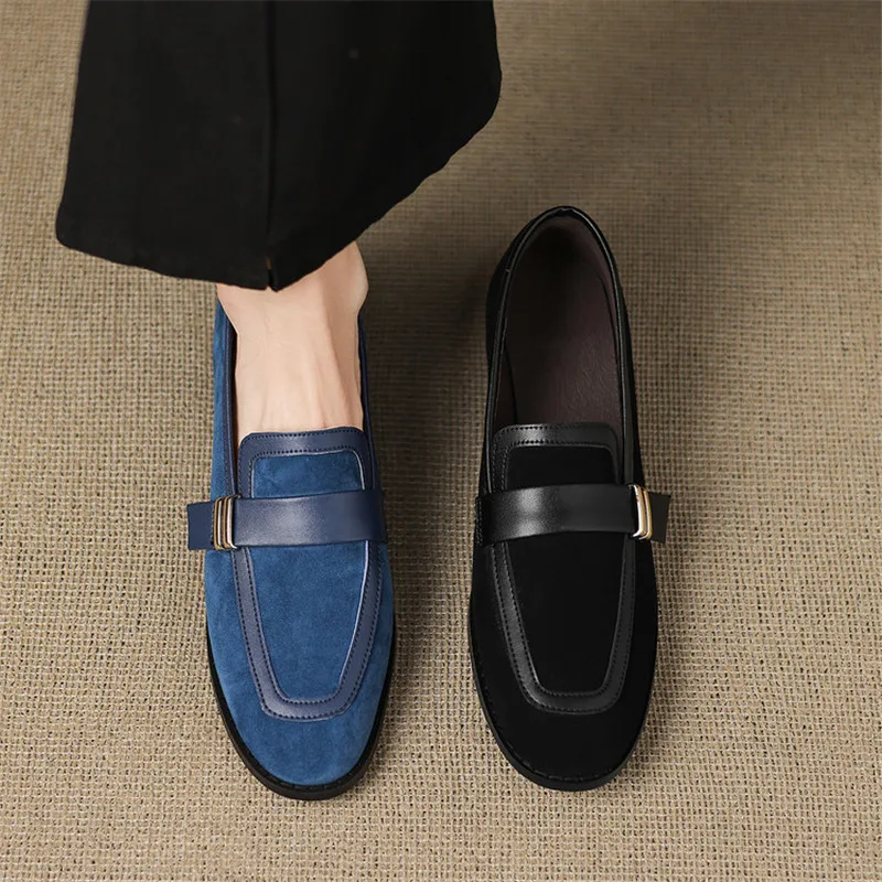 Neue Frühling/Herbst Schafe Wildleder Frauen Schuhe Runde Kappe Loafers Schuhe für Frauen Mode Blau Frauen Pumpen Vielseitig niedrigen Absatz Schuhe