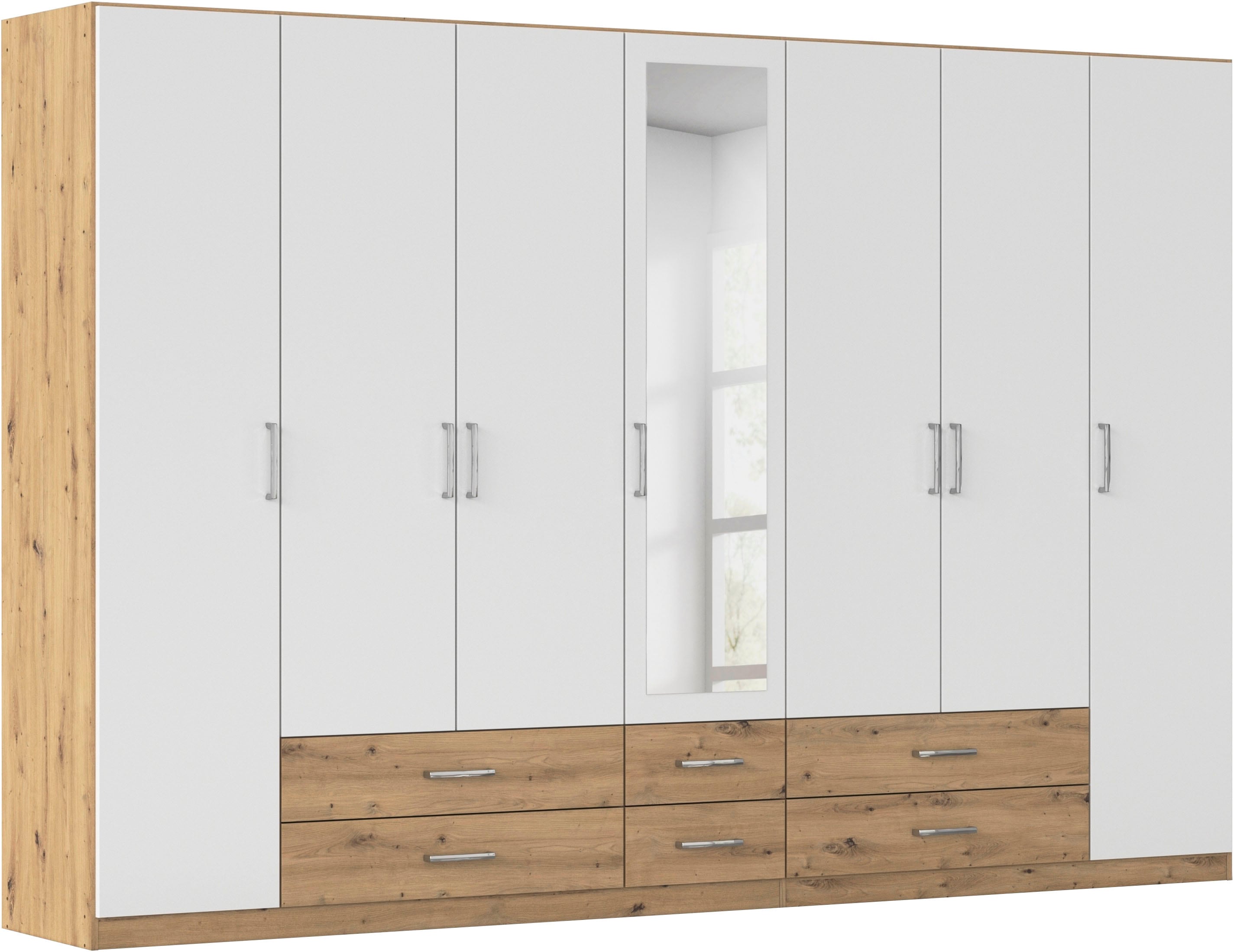 Kleiderschrank RAUCH "Schrank Garderobe Ankleide GAMMA Breiten 91/136/181/226/271/315/360 cm", eiche artisan, alpinweiß, griffe chrom, B:315cm H:210cm T:54cm, Holzwerkstoff, Schränke, Kleiderschrank, verschiedene Griff-Varianten, mit Spiegel... Image