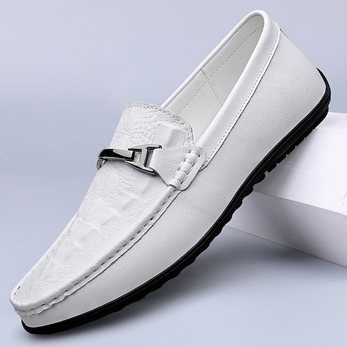 Weiße Herren-Loafer aus Kunstleder – minimalistische Slipper, elegant-lässig, Business, Party Alltag Image