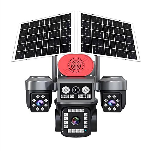 8-Megapixel-Sicherheitskamera mit 3 Objektiven, Solarbetrieb, zwei Solarpanels, wasserdicht, für den Außenbereich, CCTV, Nachtsicht und Bewegungserkennung Zwei-Wege-Audio Image