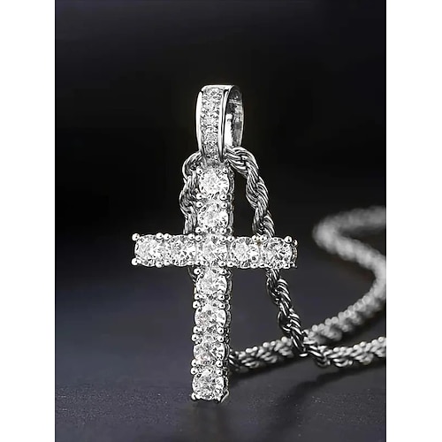 Herren-Kreuzanhänger, Material: Kupfer Zirkon, Farben: Gold Silber, glänzendes, modisches Design, perfekt für Urlaub und Freizeit. Image