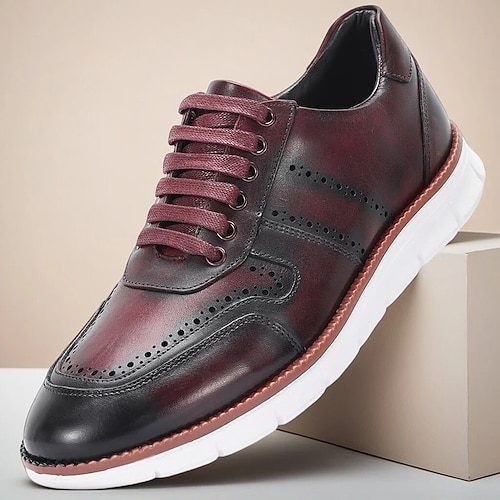 Herren Klassisch Lässig Leder Italienisches Vollnarbenleder Rutschfest Atmungsaktiv Schnürung Wein Blau Hellgrau Sommer Frühling Ganzjahres Image