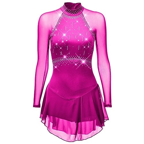 Eiskunstlaufkleid Mädchen Eislaufen Kleid Violett Marineblau Schwarz Patchwork Offener Rücken Hohe Elastizität Training Wettbewerb Eiskunstlaufkleidung Klassisch Kristall / Strass Langarm Eislaufen Image