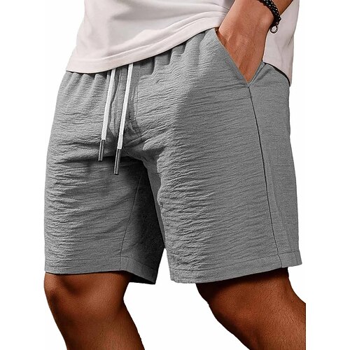 Herren Sommershorts Strandshorts Freizeitshorts Tasche Elastischer Bund Einfach Einheitliche Farbe Komfort Atmungsaktiv Knielang Lässig Outdoor Strand Urlaub Mode Schwarz Weiß Mikroelastisch Image