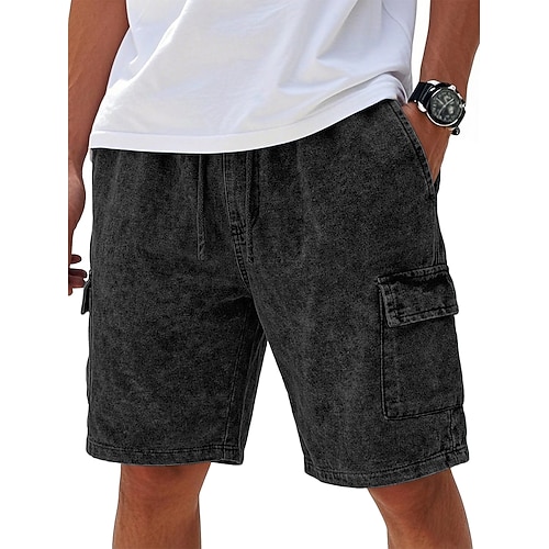 Herren Cargo-Shorts Shorts Freizeitshorts Acid Wash Shorts Kordelzug Elastischer Bund Mehrere Taschen Einheitliche Farbe Komfort Atmungsaktiv Knielang Täglich Streetwear Urlaub Mode Lässig Blau Image