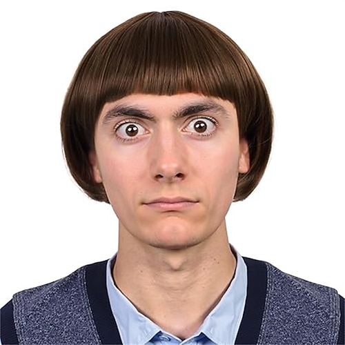 Kurze, gerade 60er/70er-Jahre-Topfschnitt-Perücke für Männer, verrückte Pilz-Cosplay-Perücke Image