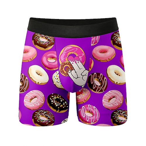 Herren Donuts Eiscreme-Finger Dehnbare Boxershorts Badeshorts Boxer-Badeshorts Lustig Lässig Heim Strandurlaub Elastischer Bund Feuchtigkeitsableitend Atmungsaktive Unterwäsche Designer Bekleidung Image