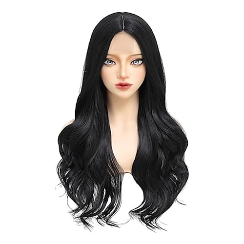 Lange blonde Damenperücke, 66 cm (26 Zoll), gewellt, synthetische Perücke mit natürlichem Wellenmuster, Mittelscheitel, hitzebeständig, natürlich aussehend, blond gemischt, lockig, für den Alltag, Image