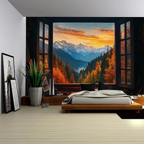 Moderner Wandteppich mit Wasserfall- und Seelandschaftsmotiv, digitaler Druck, malerischer Wandbehang für Schlafzimmer, Wohnzimmer, Studentenwohnheim, Heimdekoration, Fotohintergrund Image