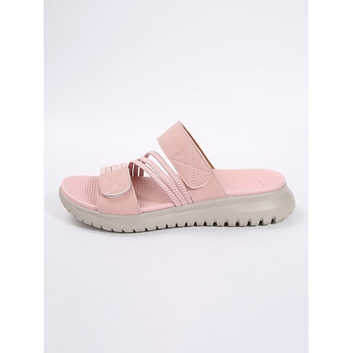 Damen-Sandalen mit elastischem Riemen – leichte, bequeme Hausschuhe mit offener Zehenpartie und gepolsterter, rutschfester Sohle, lässige Sommersandalen für Zuhause, Strand, Reisen und Alltag Image
