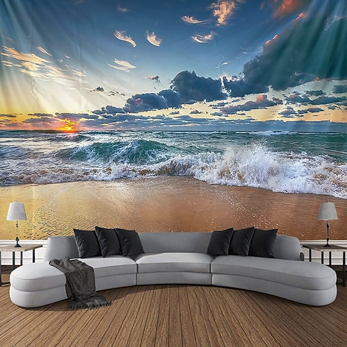 Tapisserie Banner Decke Strand 3D Schlafzimmer Wohnzimmer Wohnheim Jugendzimmer Studentenwohnheim Wandveranda Wohndeko Image
