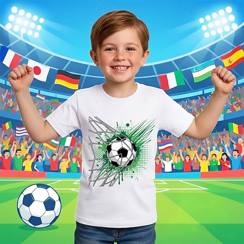 100% Baumwolle Kinder Jungen Schwarz Weiß Grafik Fußball Fußball-T-Shirts T-Shirt Bluse Rundhalsausschnitt Kurzarm Täglich Outdoor Sport Mode Streetwear Designer Drucken Sommer Image