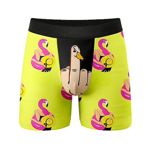 Herren Tiermotiv Cartoon Flamingo Dehnbare Boxershorts Badeshorts Boxer-Badeshorts Lustig Lässig Heim Strandurlaub Elastischer Bund Feuchtigkeitsableitend Atmungsaktive Unterwäsche Designer Bekleidung Image