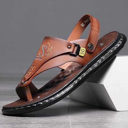 Braune Herren-Sandalen aus Kunstleder – lässige Sommerschuhe, verstellbarer Riemen, ideal für Outdoor-Aktivitäten und den Alltag Image