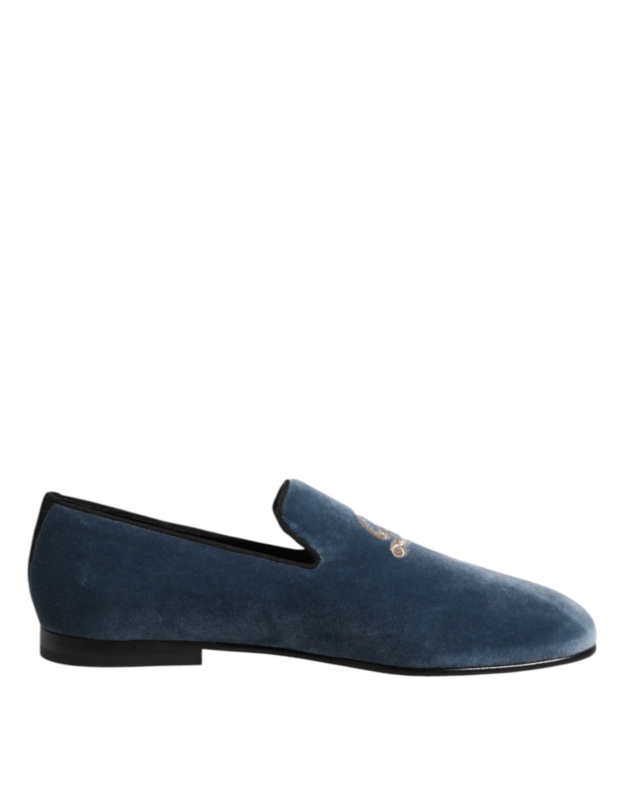 Dolce & Gabbana Blaue Samt DG Logo Slipper Formale Schuhe