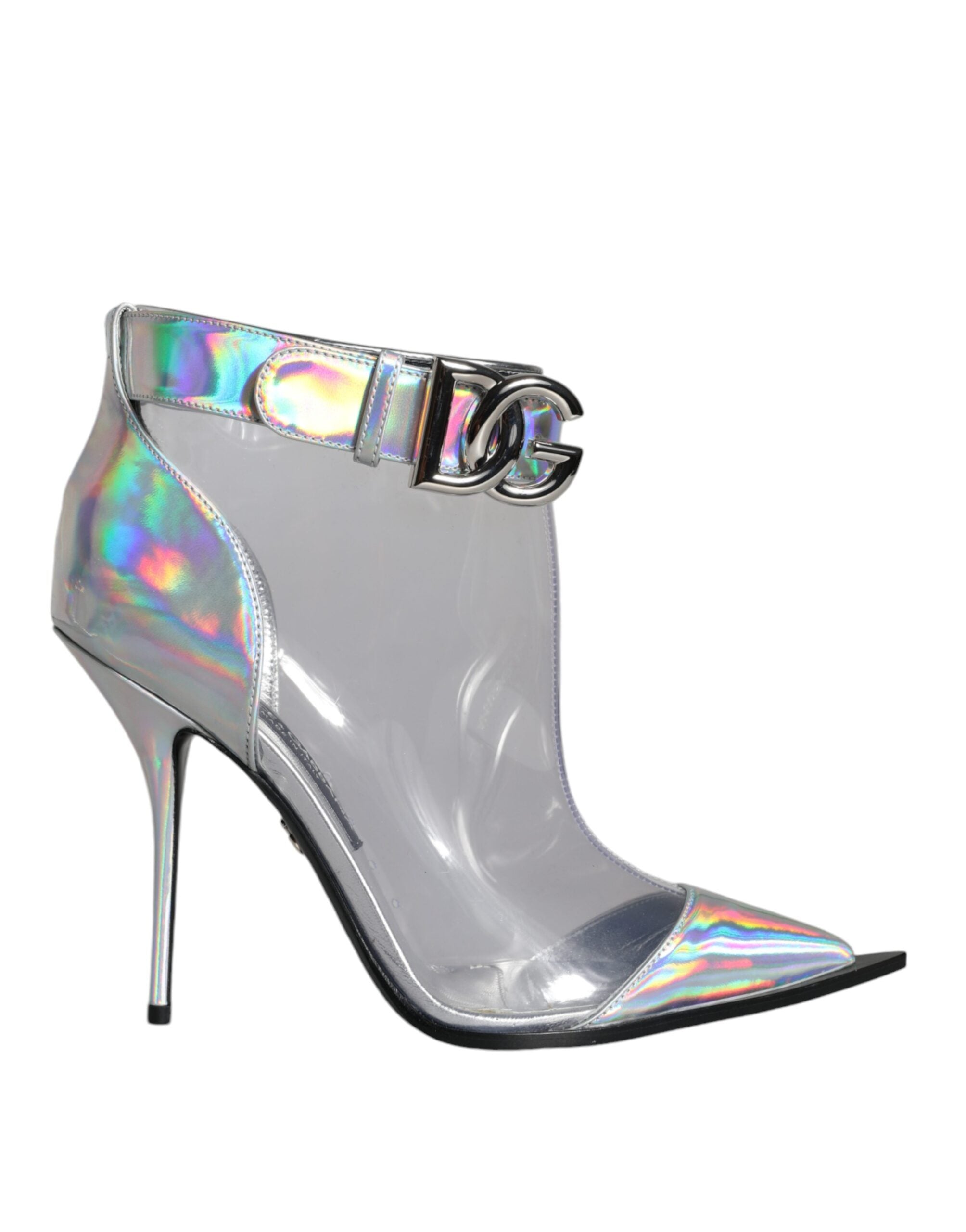 Dolce & Gabbana Silberner Irideszenter PVC Spitz Short Boots Schuhe