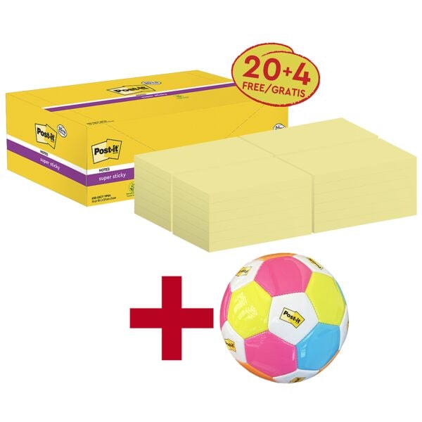 Post-it Super Sticky 24 Haftnotizblöcke »Super Sticky Notes« 76 x 127 mm inkl. Fußball »Post-it® und gelb