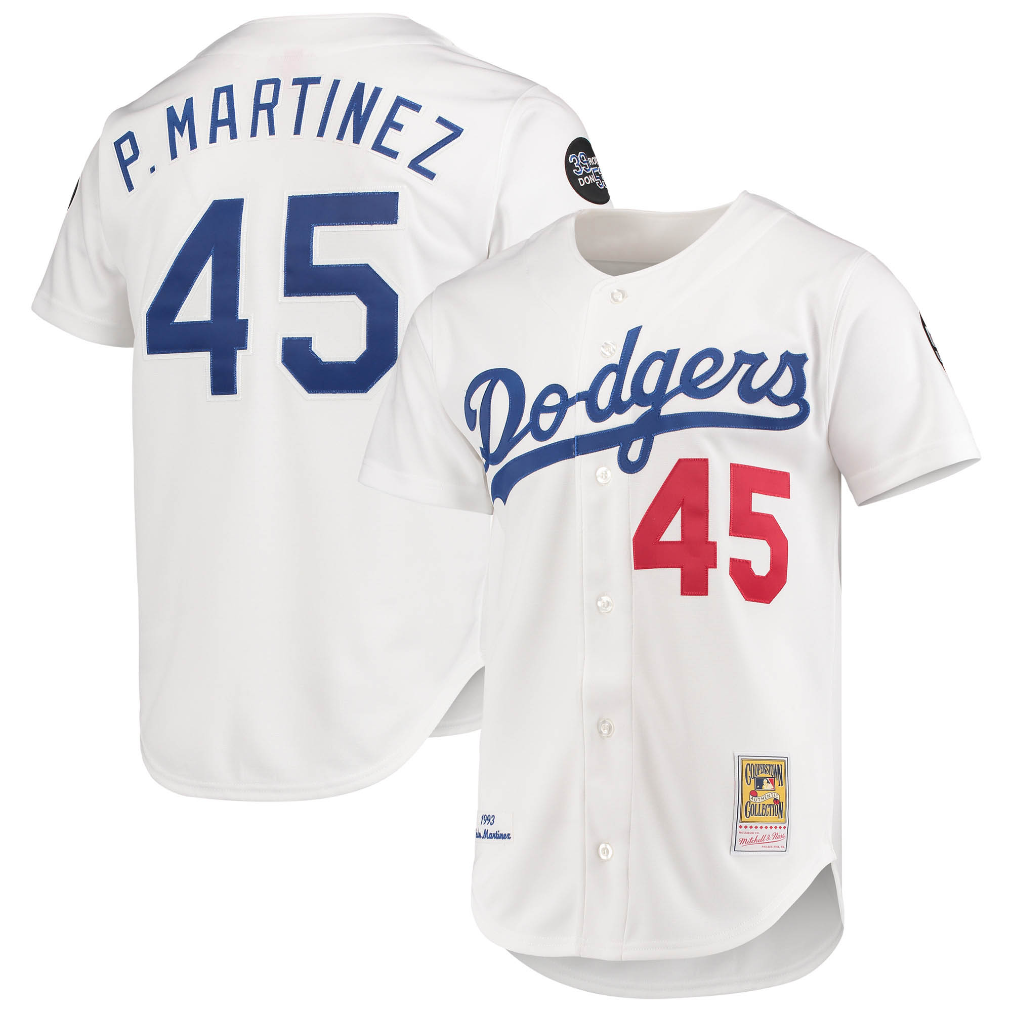 "Mitchell & Ness Pedro Martinez White Los Angeles Dodgers 1993 Cooperstown Collection Heimtrikot für Herren (Authentic)" Image