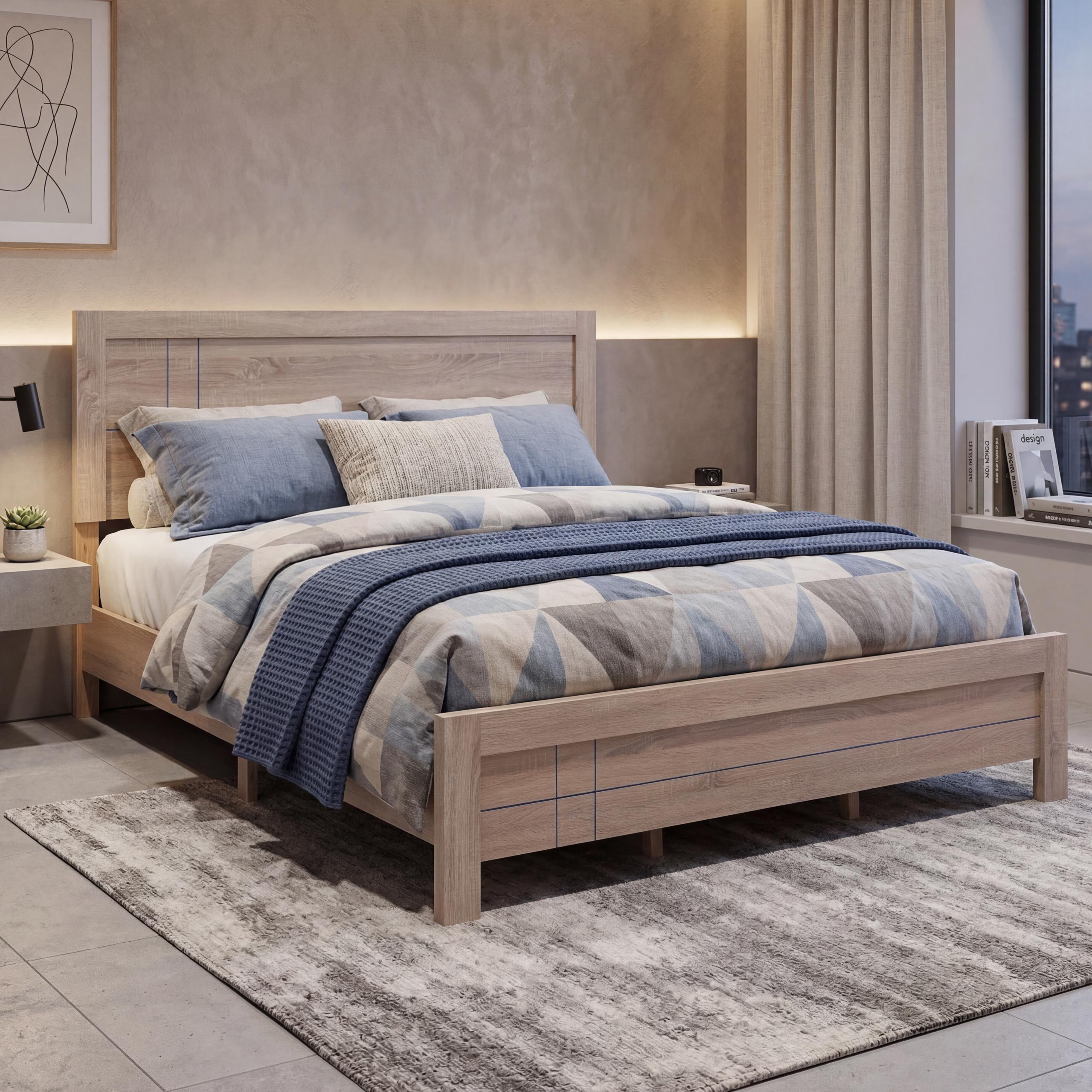 King Size Bett HWC-P44, Doppelbett Bettgestell mit Lattenrost, 180x200cm ~ Sonoma-Eiche-Optik