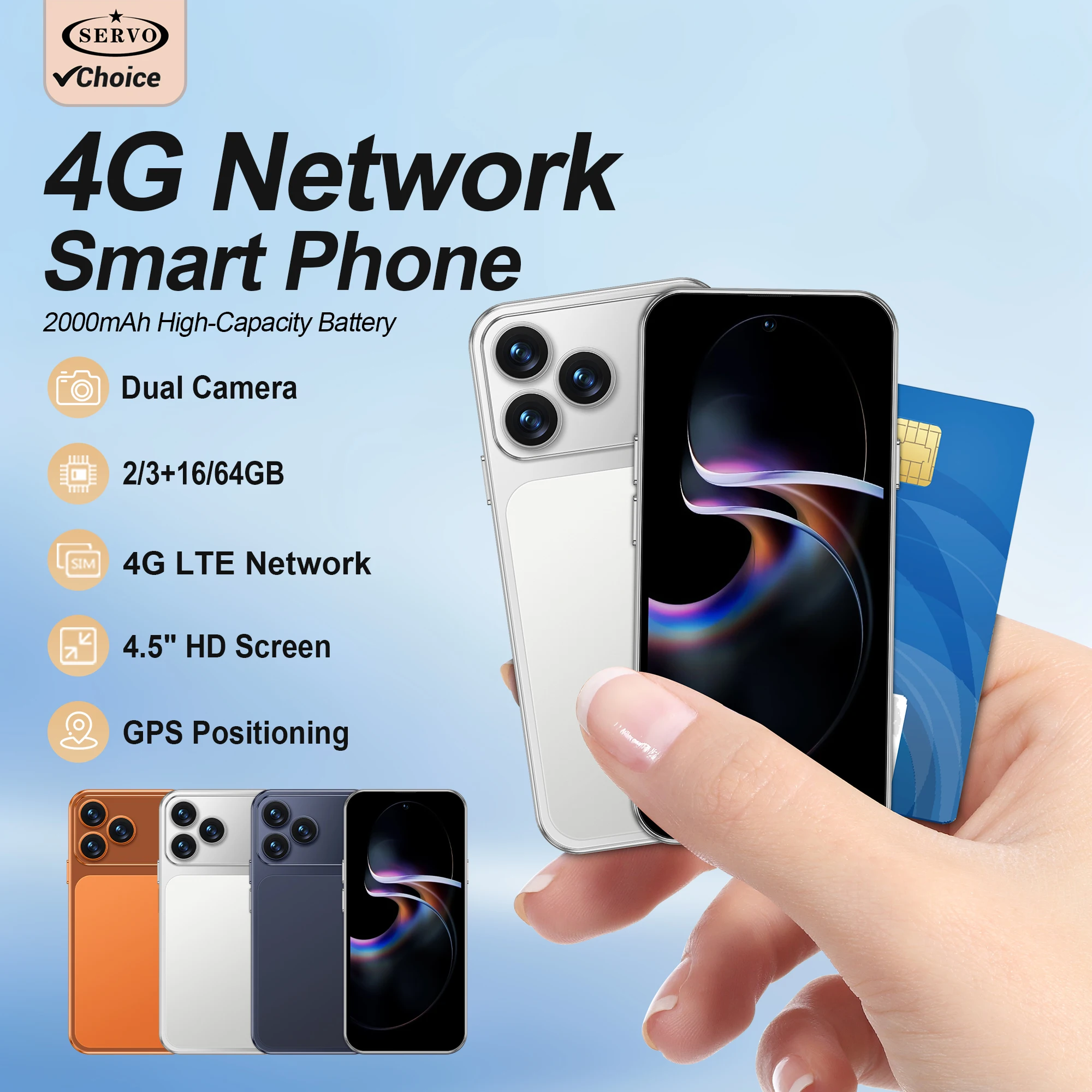 NEUES SERVO Mini Android Smartphone 4G LTE Play Store 3GB RAM 64GB ROM WhatsApp WLAN 2 SIM-Standby 4,5 Zoll Kleines Taschen-Smartphone