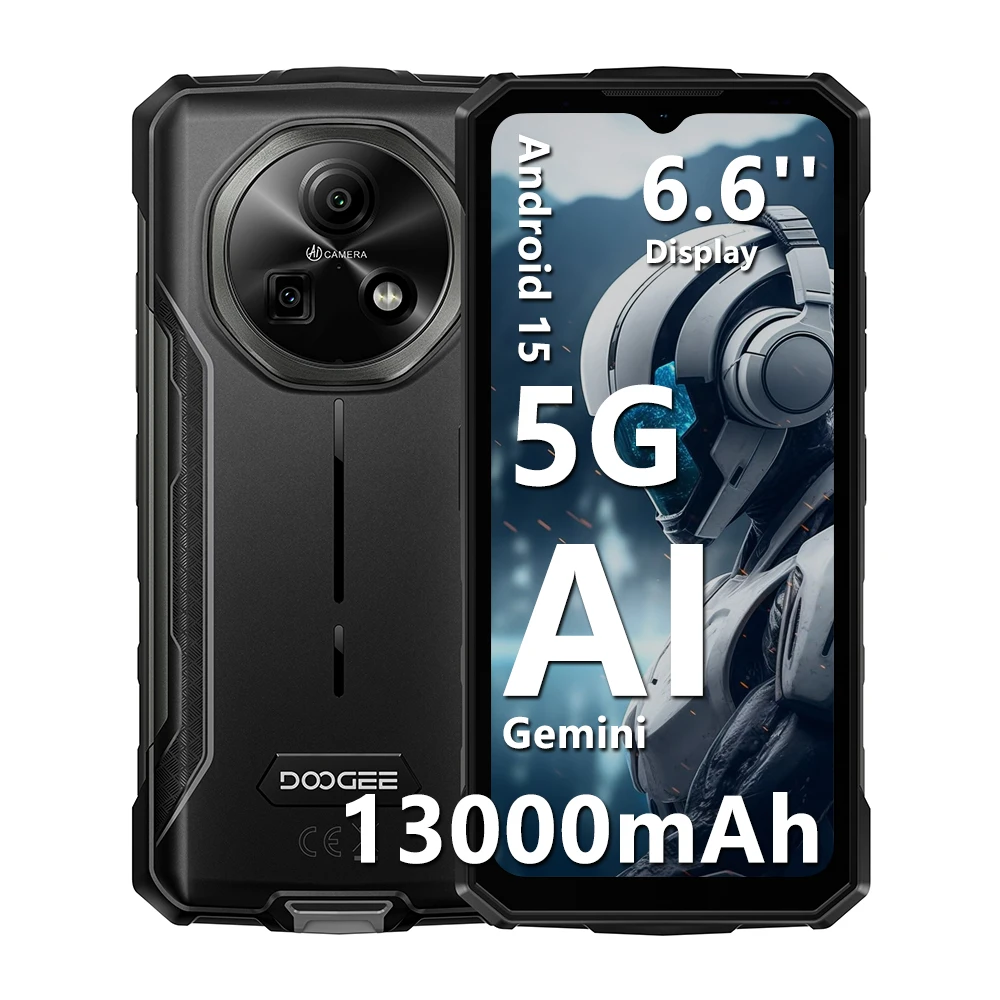 DOOGEE Fire 7 5G Robustes Smartphone 13000mAh Akku Android 15 6,6'' Bildschirm 64MP Kamera Dimensity 6300 Globale Version Smartphone NFC