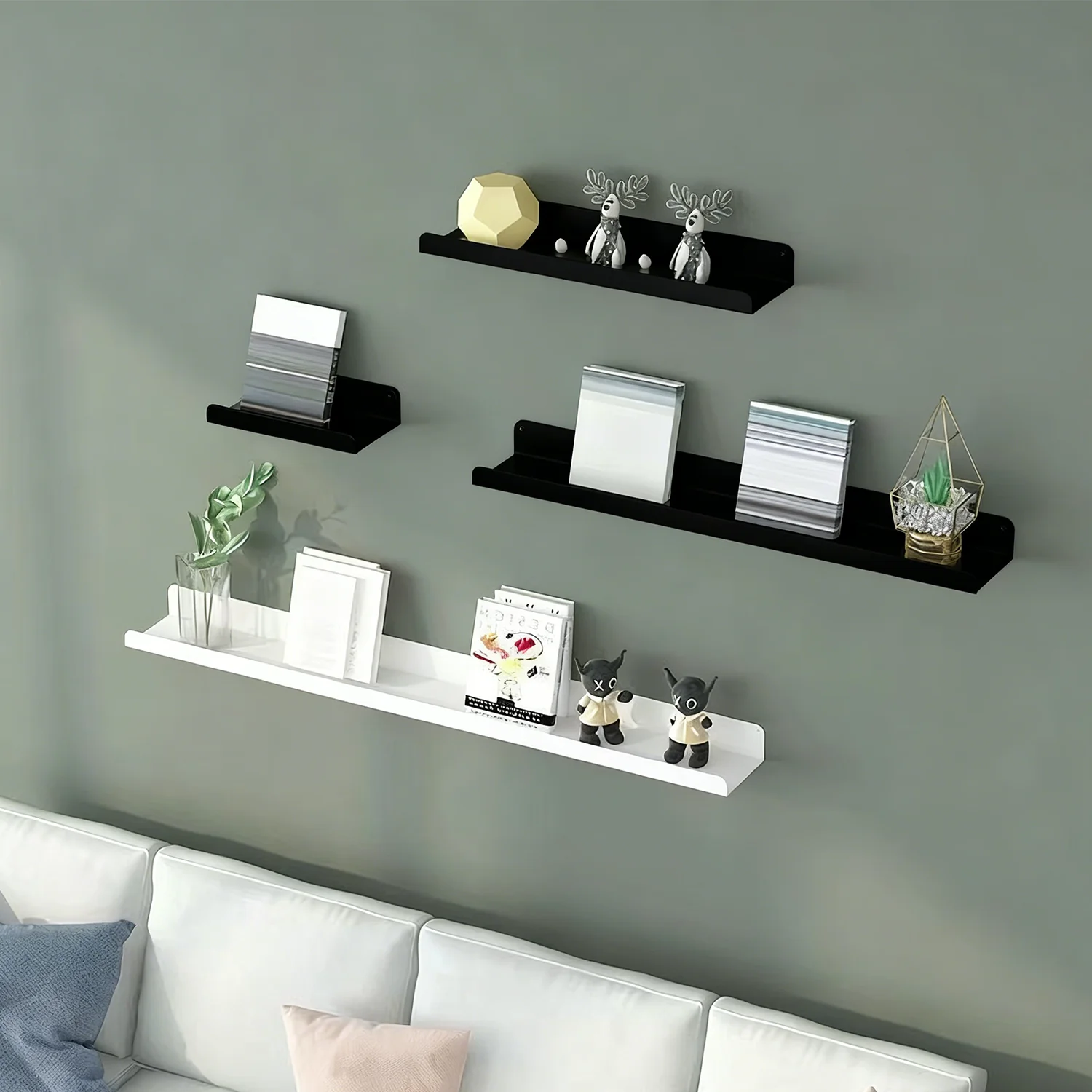 Wandregal aus Metall, Bücherregal, Wandregal, Badezimmerregal, ohne Bohren, Bücherregal, Wandregal für den Eingangsbereich, Wohnzimmer, Schlafzimmer, Küche Image