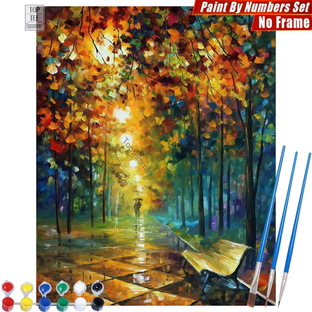 Herbstliche Parkbank DIY Digitales Ölgemälde-Set - Szenerische, stimmungsvolle Heimdekoration für Schlafzimmer, Tag der Toten Geschenk für Mama