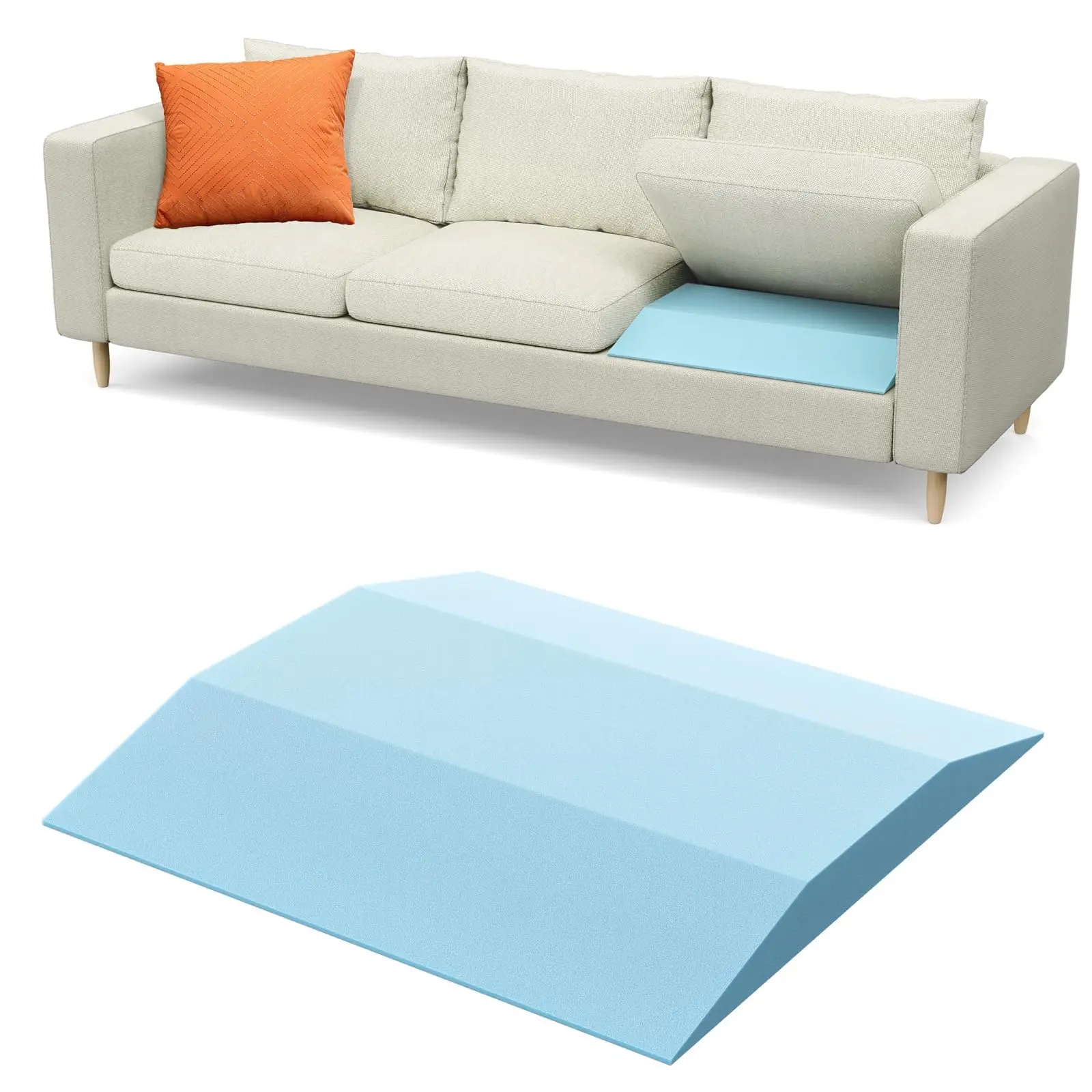 2 Stück 40D hochdichte, feste Schaumstoff-Sofakissenstütze, 50 x 50 cm, trapezförmiges Sofa-Sitzkissen zur Behebung von durchgebeugten Kissen, blau