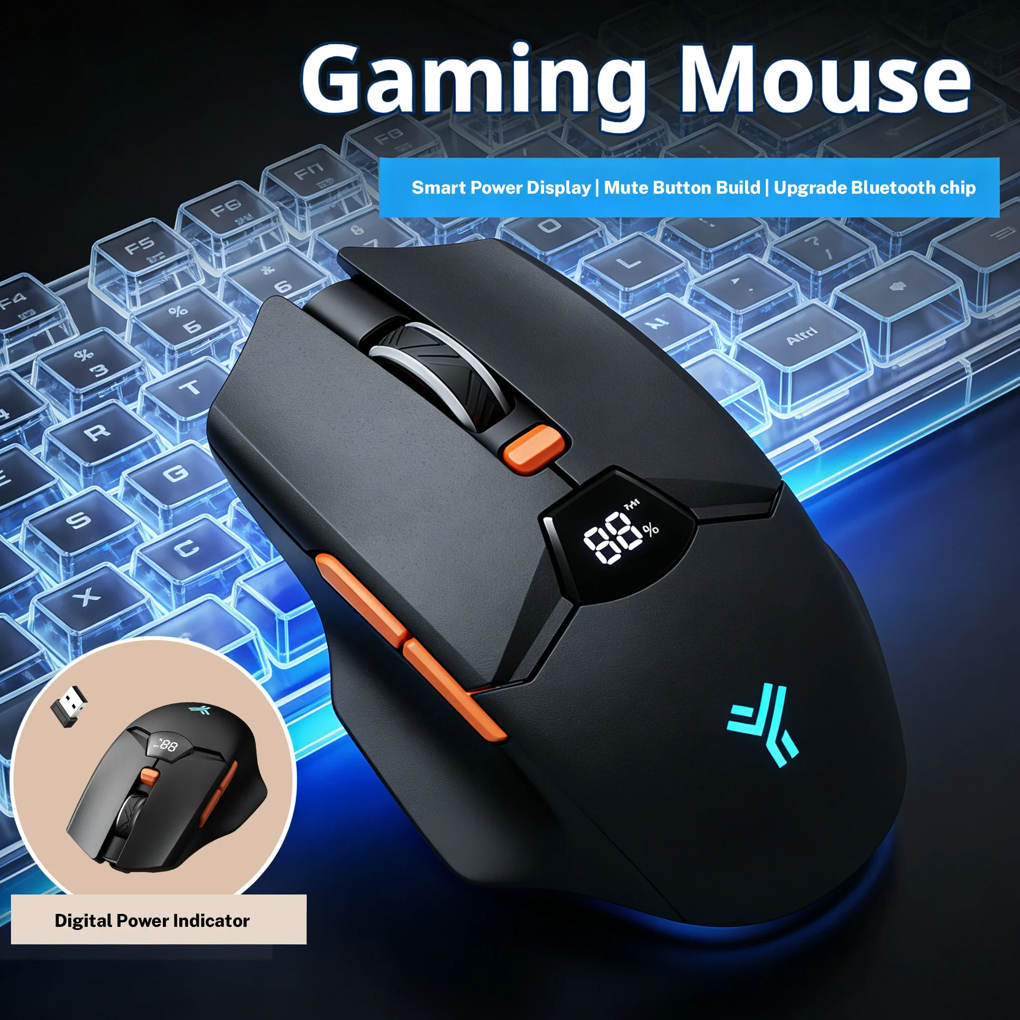Kabellose Bluetooth-Maus mit digitaler Batterieanzeige, leise ergonomische Maus für PC-Laptop-Gaming, 2,4 G/Bluetooth 5.0 Image