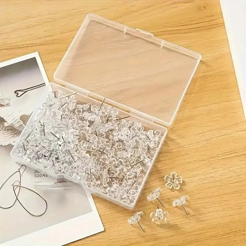 100 Stück Pflaumenblütenförmige Pinnnadeln, dekorative Reißzwecken für Pinnwände, Wand-Push-Pins, Büromarker Image