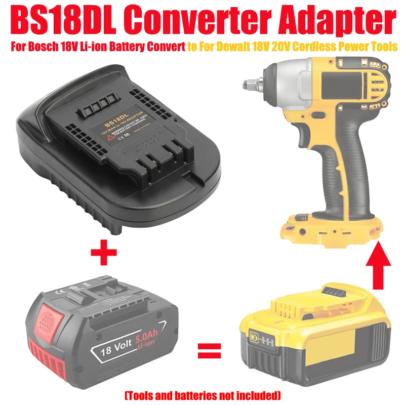ALASICKA Batterie-Adapter-Konverter BS18DL für Bosch 18 V Li-Ionen-Akku, umwandelbar in für DeWalt 18/20 V Li-Ion-Akku DCB200 DCB204 Image