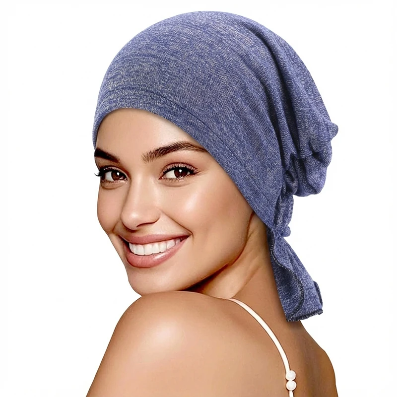 Elastischer Damen-Schal-Turban, vorgebundene Mütze, einfarbige Rüschen-Chemo-Mütze, Beanie-Kopftuch, Damen-Haaraccessoires Image
