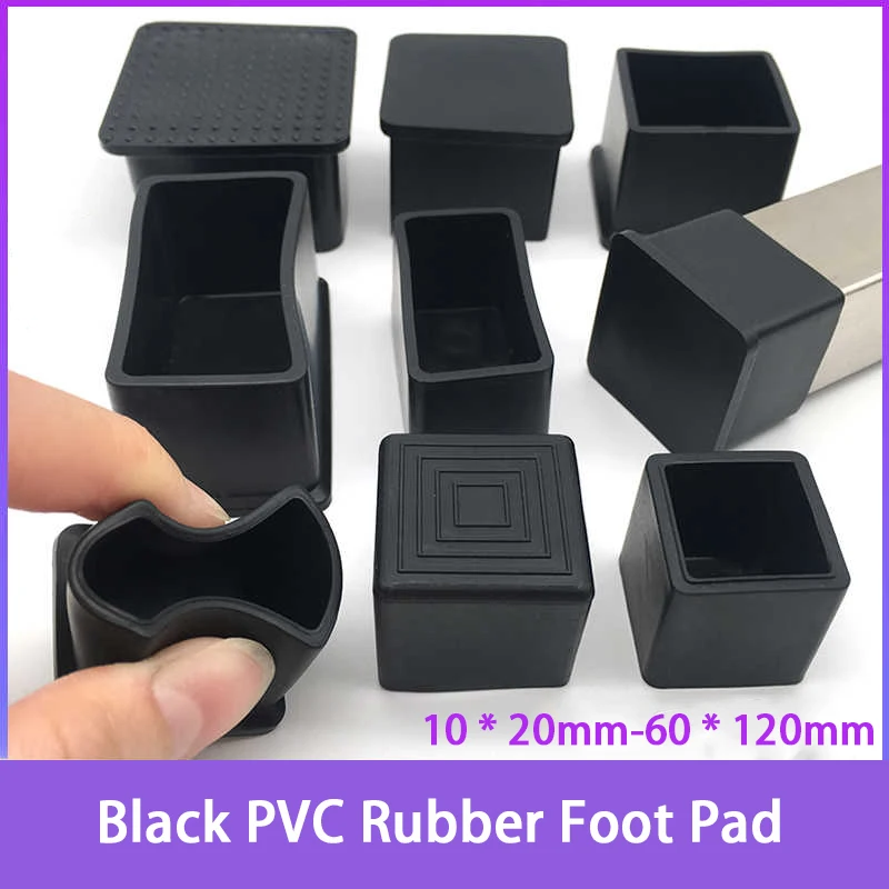 Schwarzes PVC-Gummi-Fußpolster, 10 x 20–60 x 120 mm, quadratische Tisch- und Stuhlfußabdeckung, quadratischer Rohrstopfen, Möbel, verdicktes Fußpolster Image